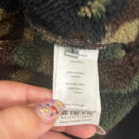 Faith Connexion Camo Sherpa Zip Hoodie Jacket Split Kangaroo Pocket Lace Side SM - Picture 10 of 15